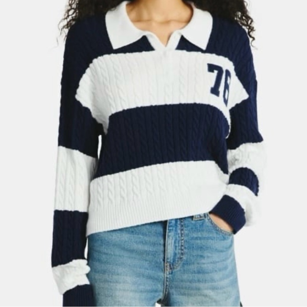 No Boundaries Women's Cable Knit Collared Pullover, XL - Picture 2 of 6